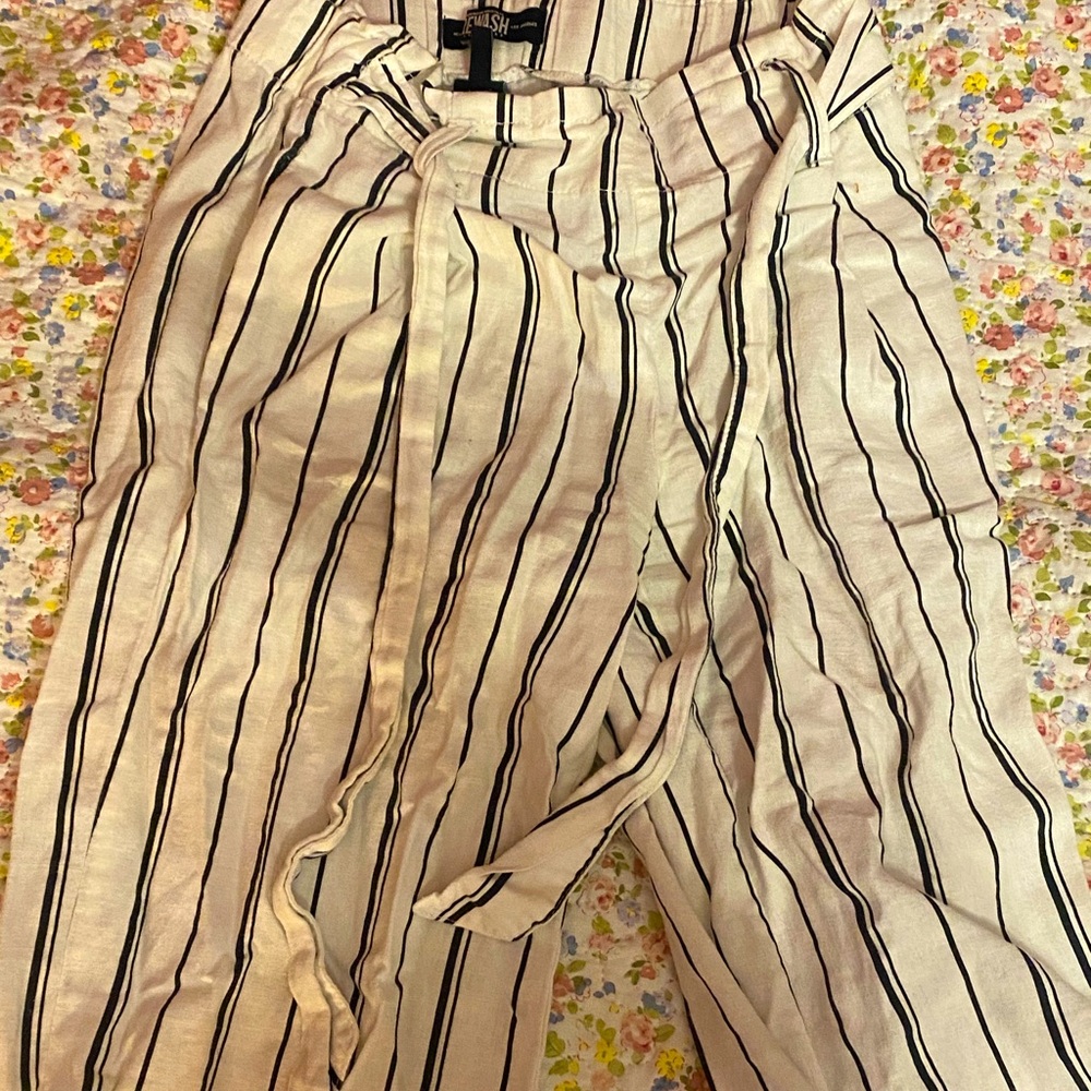 White Striped Black & White Flare Pants